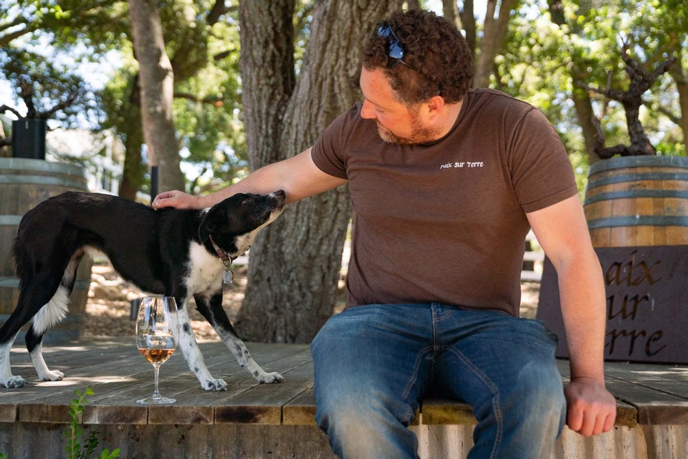 Ryan and his dog at the tasting room in Paso Robles