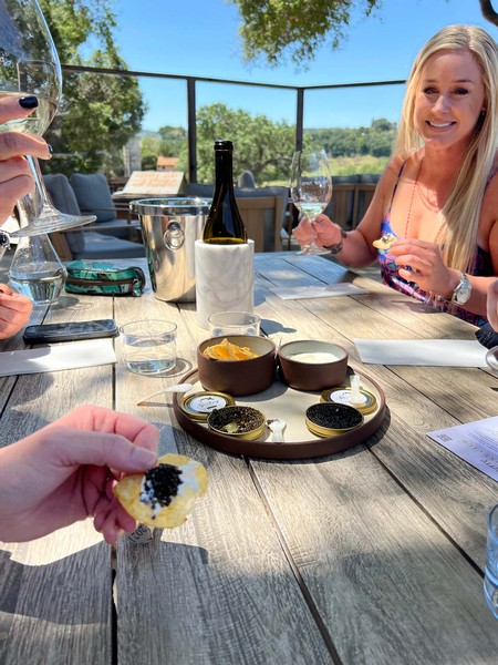 Wine tasting and caviar on the patio